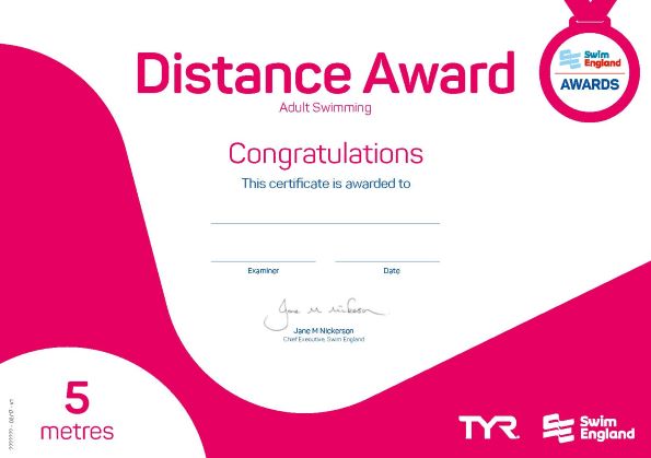 Swim England Adult Distance Award 5 metres