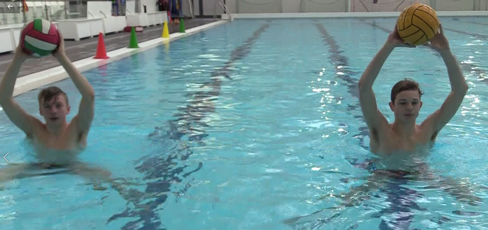 Water polo boys' players practising eggbeater at the 2018 National Academy training camp