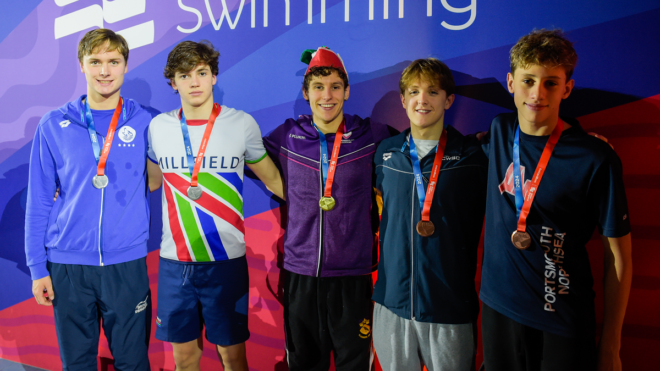 GoCardless Swim England National Winter Championships 2024 day four medallists